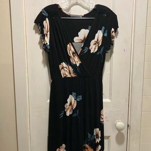 Loveapella black floral plunge neck maxi dress